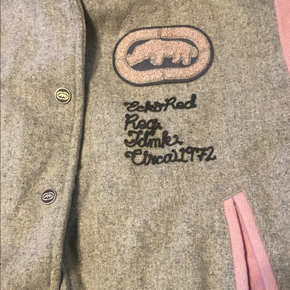 Gray and Pink Varsity Jacket - Picture 2 of 10